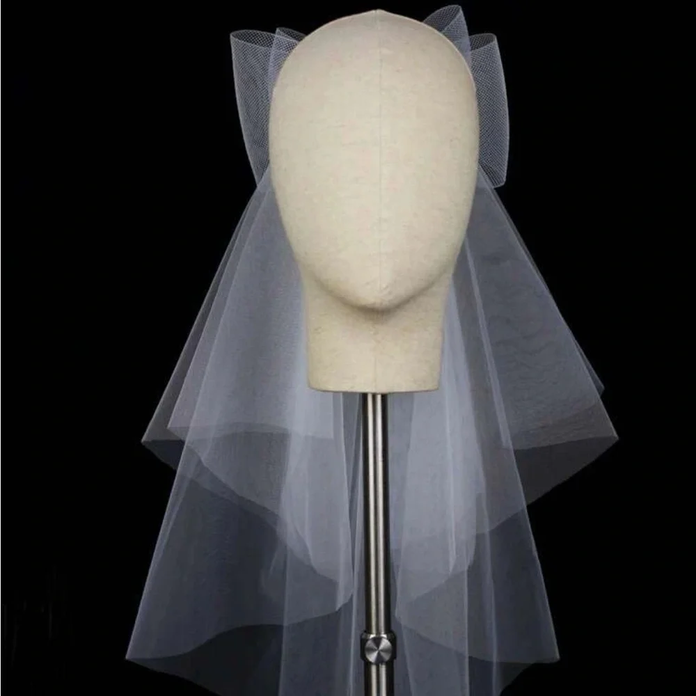 Anthro Bridal Bow Veil – Tulle Hair Accessory – Modern Bride